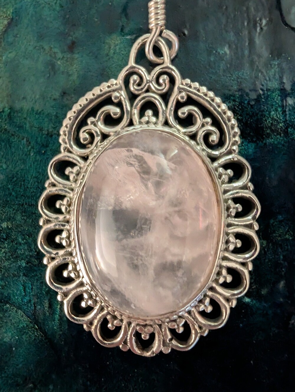 Antique Style Earrings 925 Sterling Silver Pink Rose Quartz Filigree Earrings - Picture 3 of 12